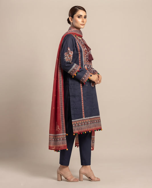 Midnight Blue Embroidered 3-Piece