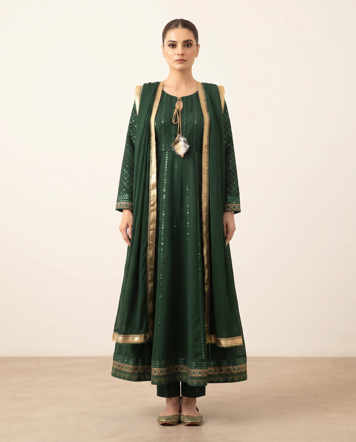 Emerald Green Embellished Long Frock