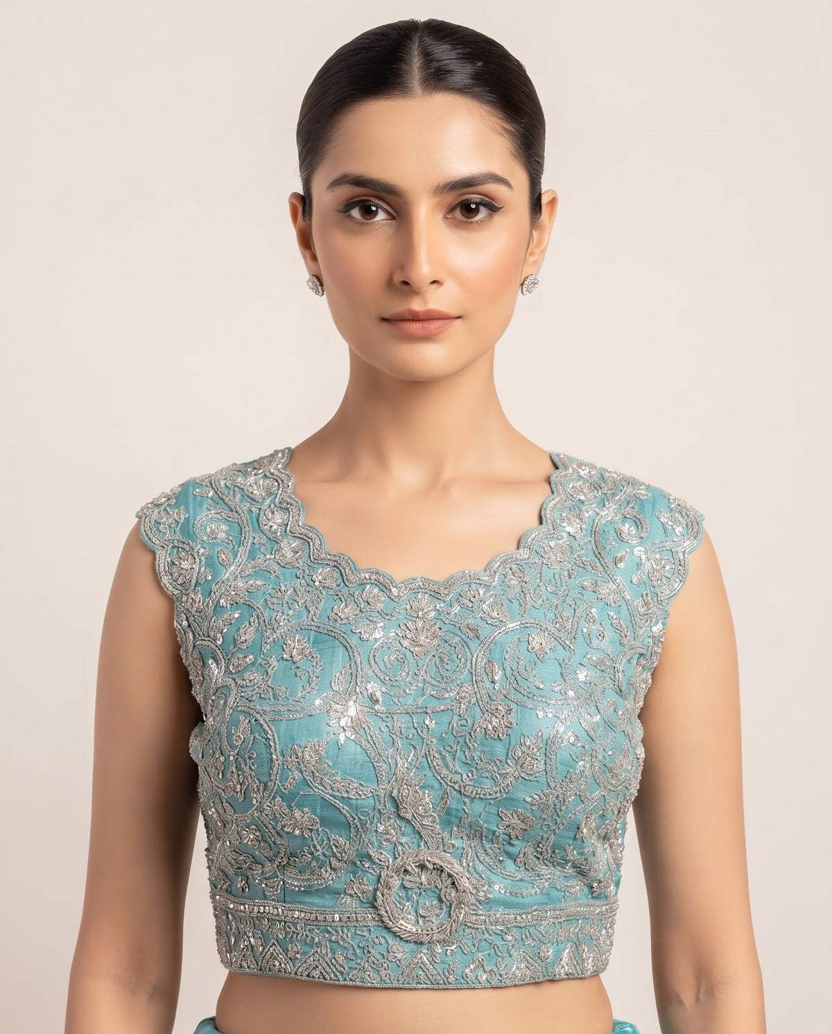 Aqua Blue Embellished Lehenga Choli