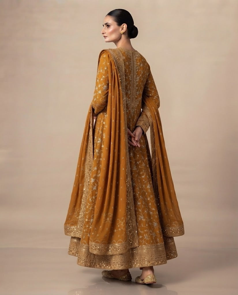 Mustard Gold Embroidered Maxi