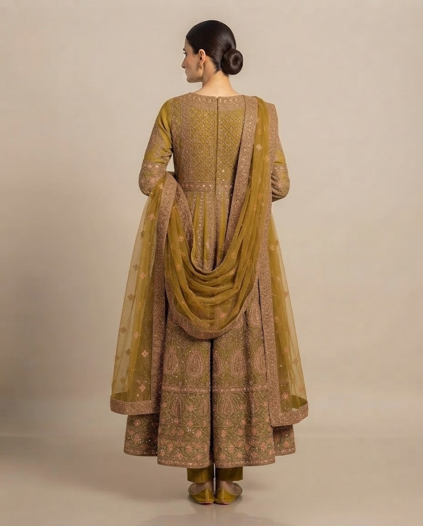 Mustard Olive Embellished Maxi
