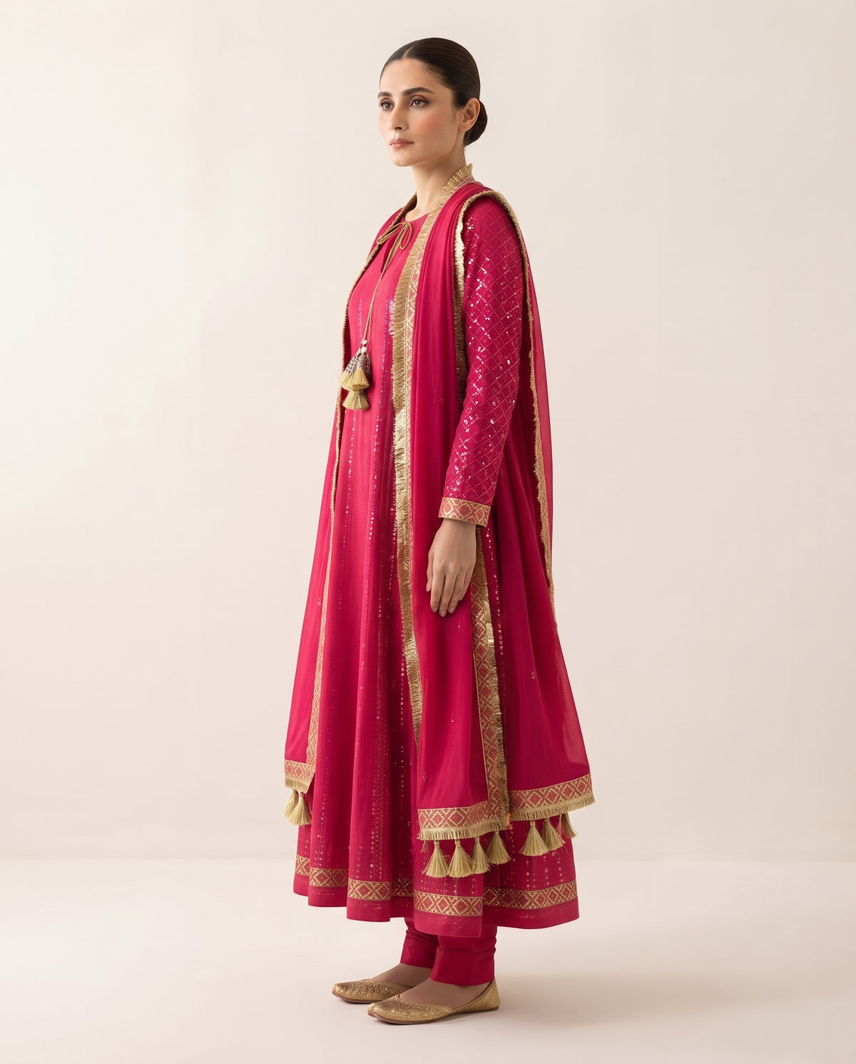 Maroon 3-Piece Suit with Matching Dupatta