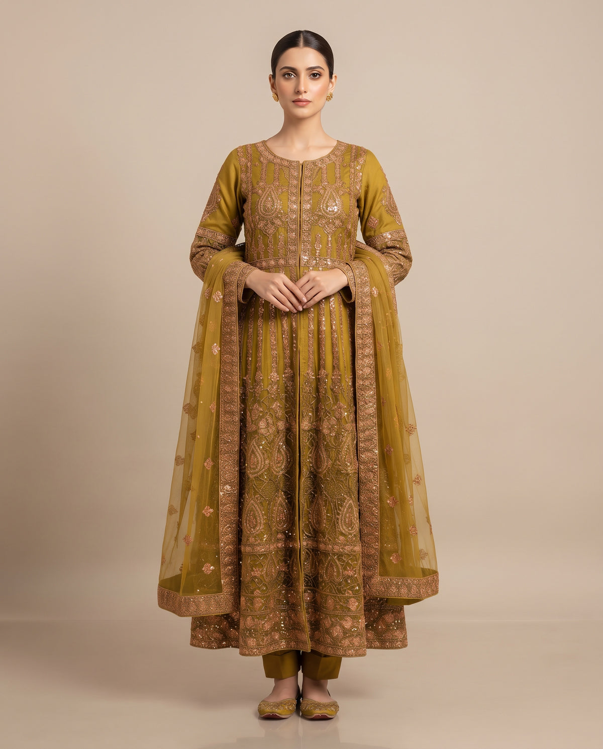 Mustard Olive Embellished Maxi