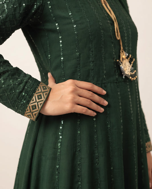 Emerald Green Embellished Long Frock