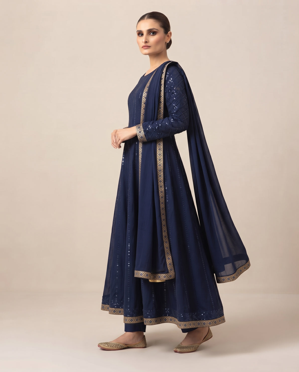 Midnight Blue Embellished Long Frock