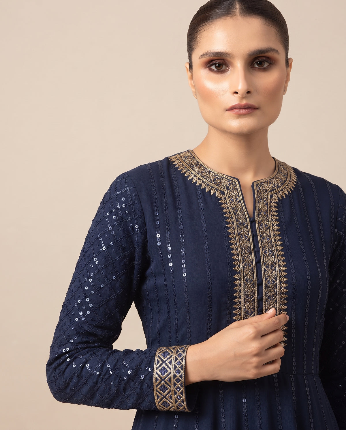 Midnight Blue Embellished Long Frock