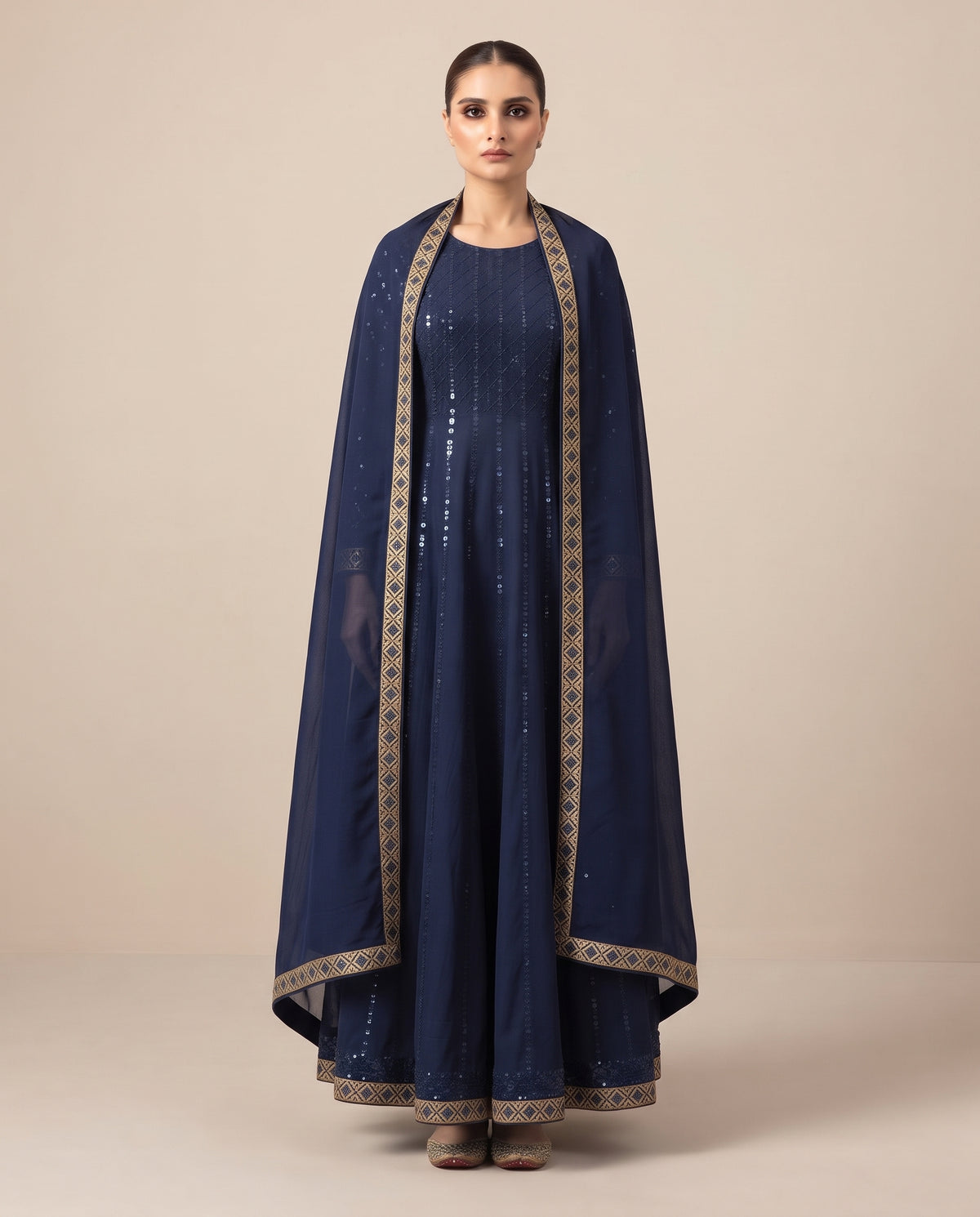 Midnight Blue Embellished Long Frock