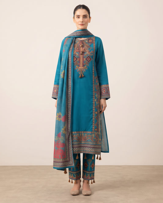Turquoise Blue Embroidered 3-Piece