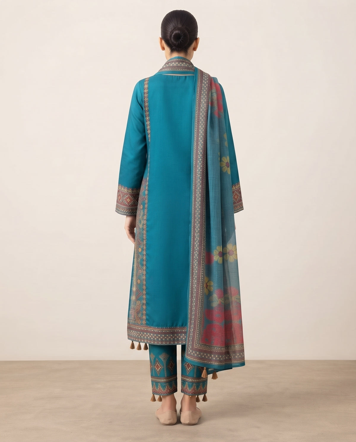 Turquoise Blue Embroidered 3-Piece