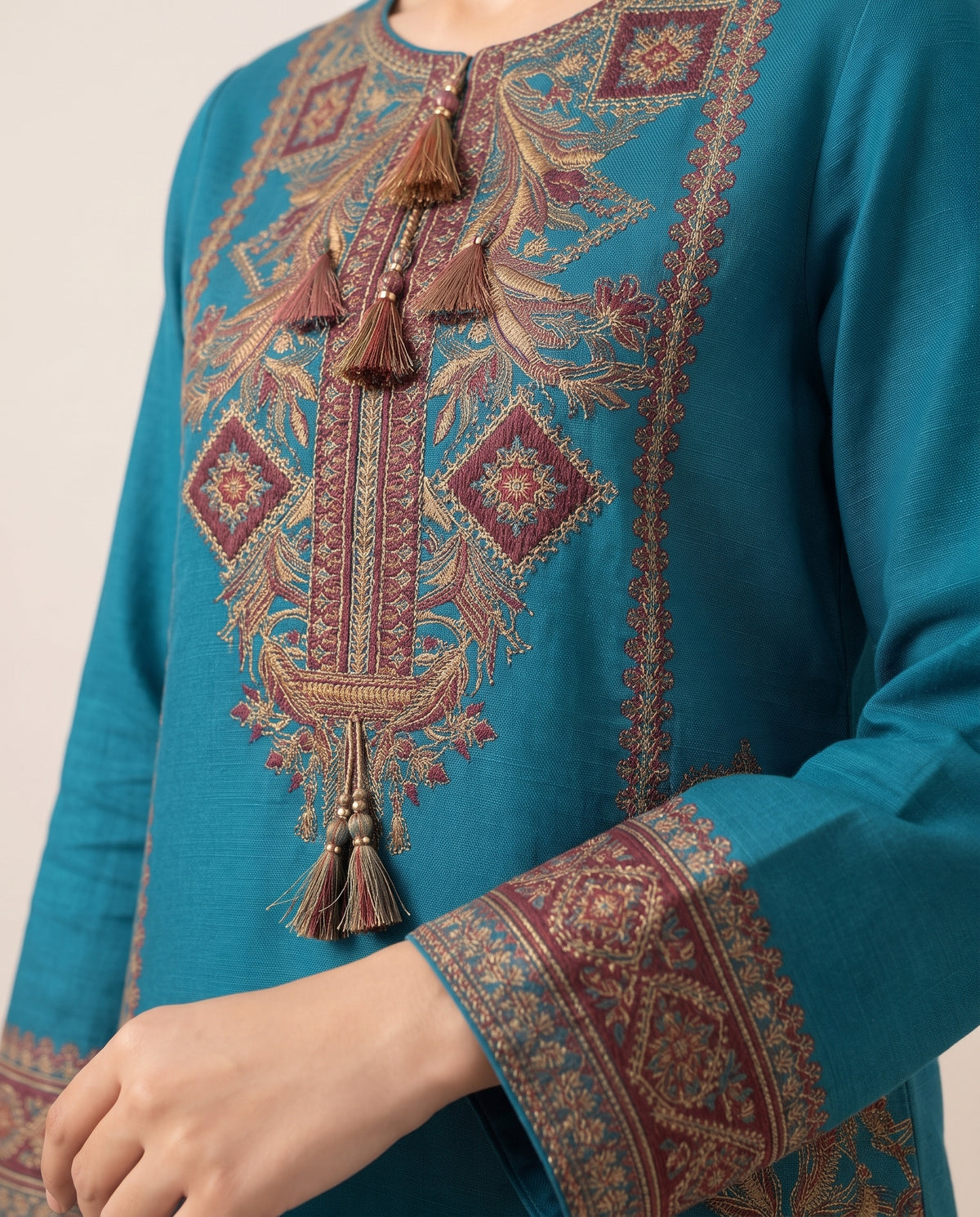 Turquoise Blue Embroidered 3-Piece