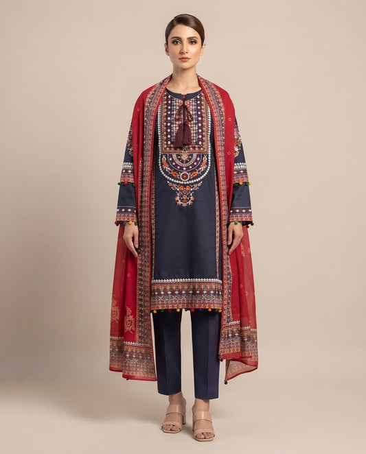 Midnight Blue Embroidered 3-Piece