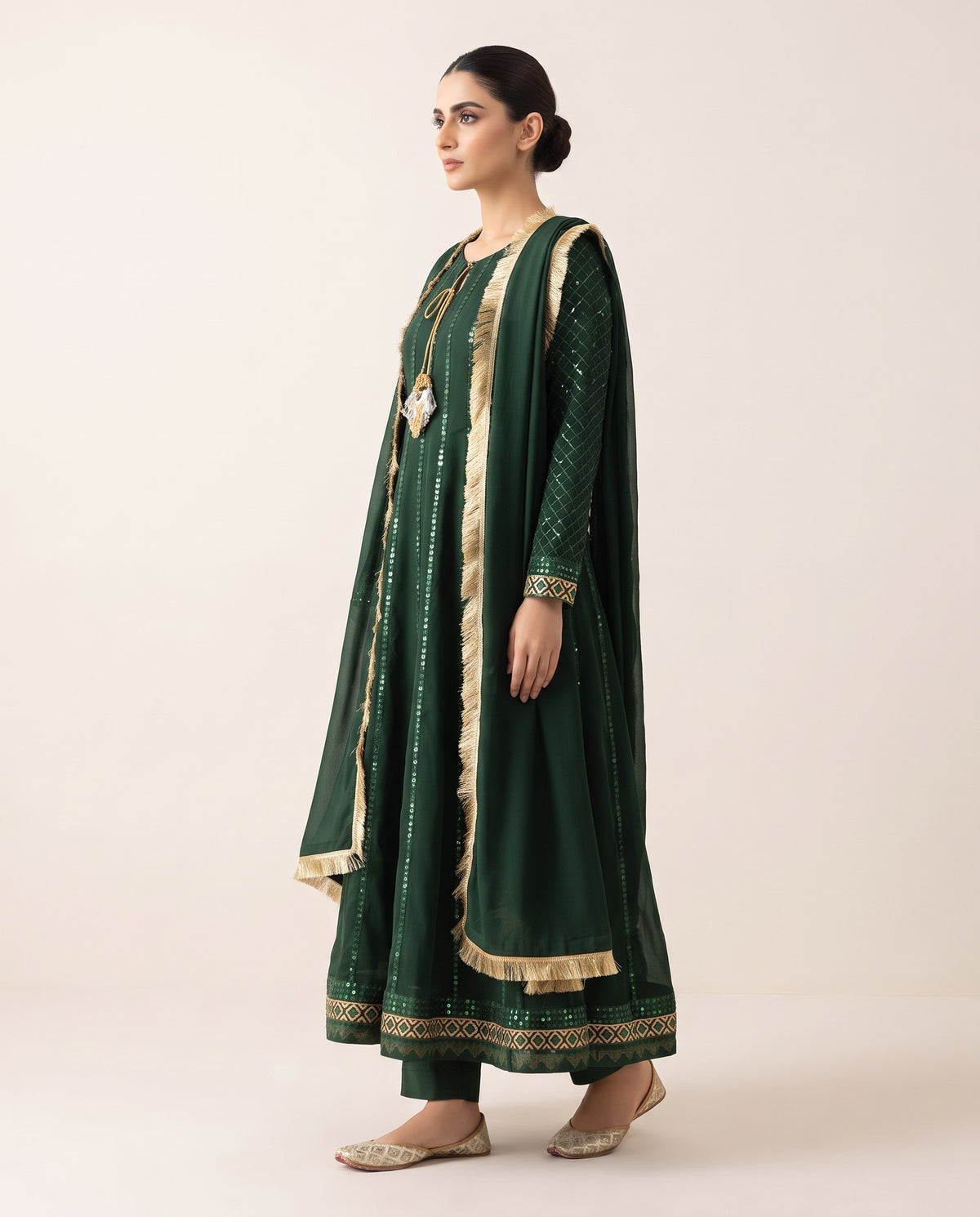 Emerald Green Embellished Long Frock