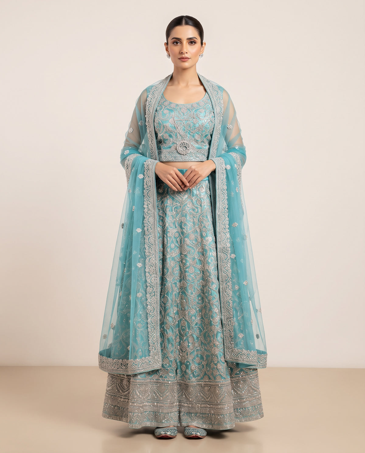 Aqua Blue Embellished Lehenga Choli