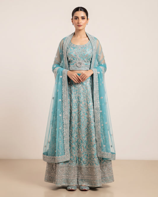 Aqua Blue Embellished Lehenga Choli
