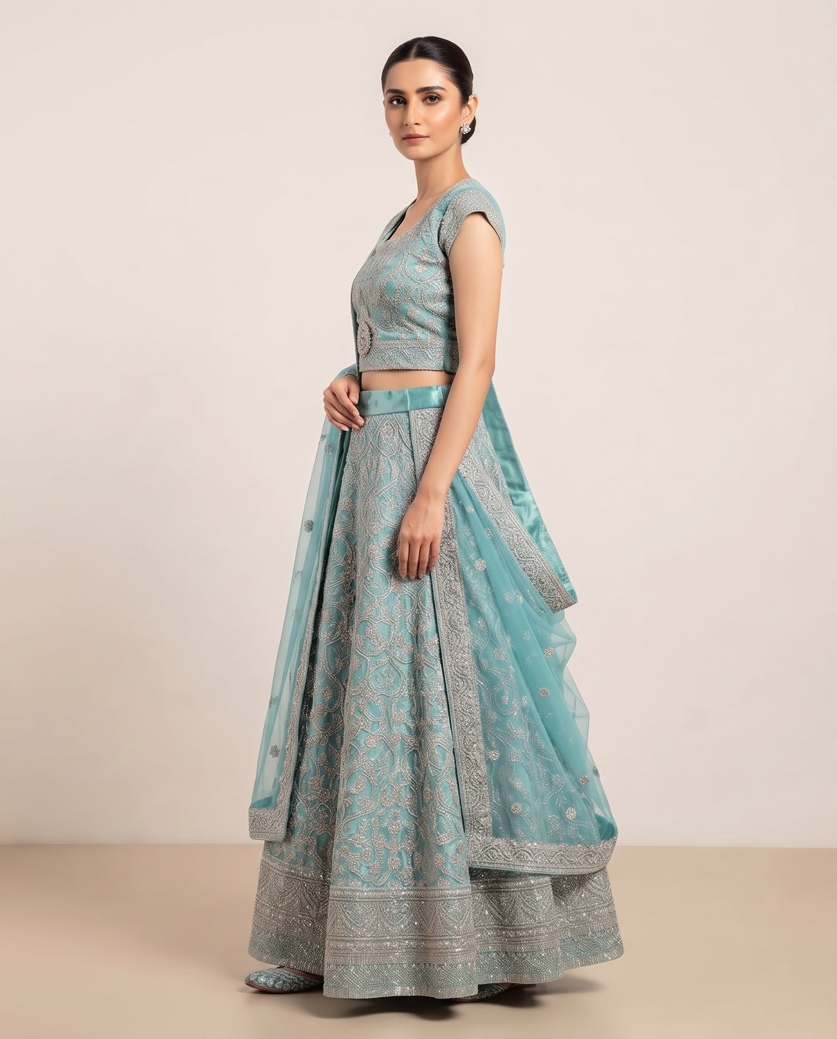 Aqua Blue Embellished Lehenga Choli