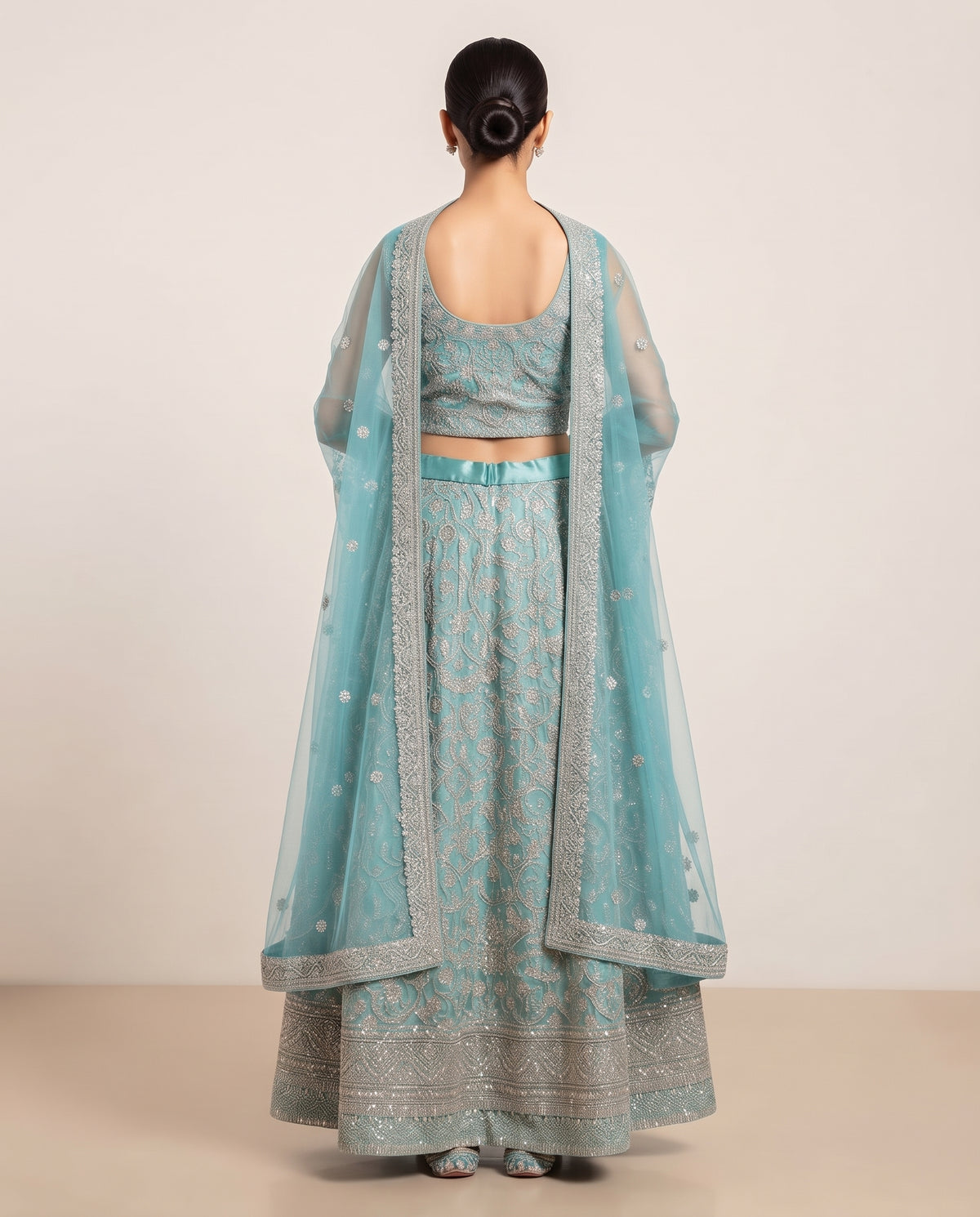 Aqua Blue Embellished Lehenga Choli
