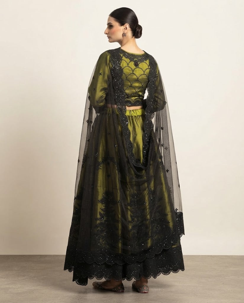 Olive Green and Black Lehenga Choli