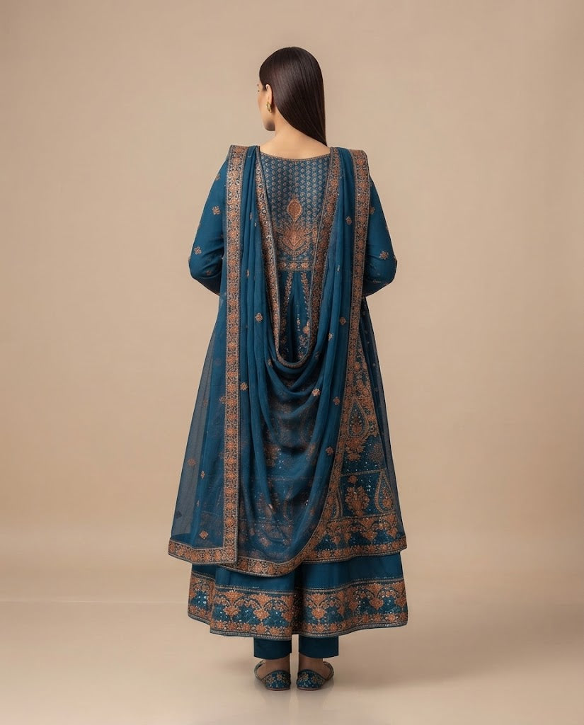 Teal Blue Embellished Maxi