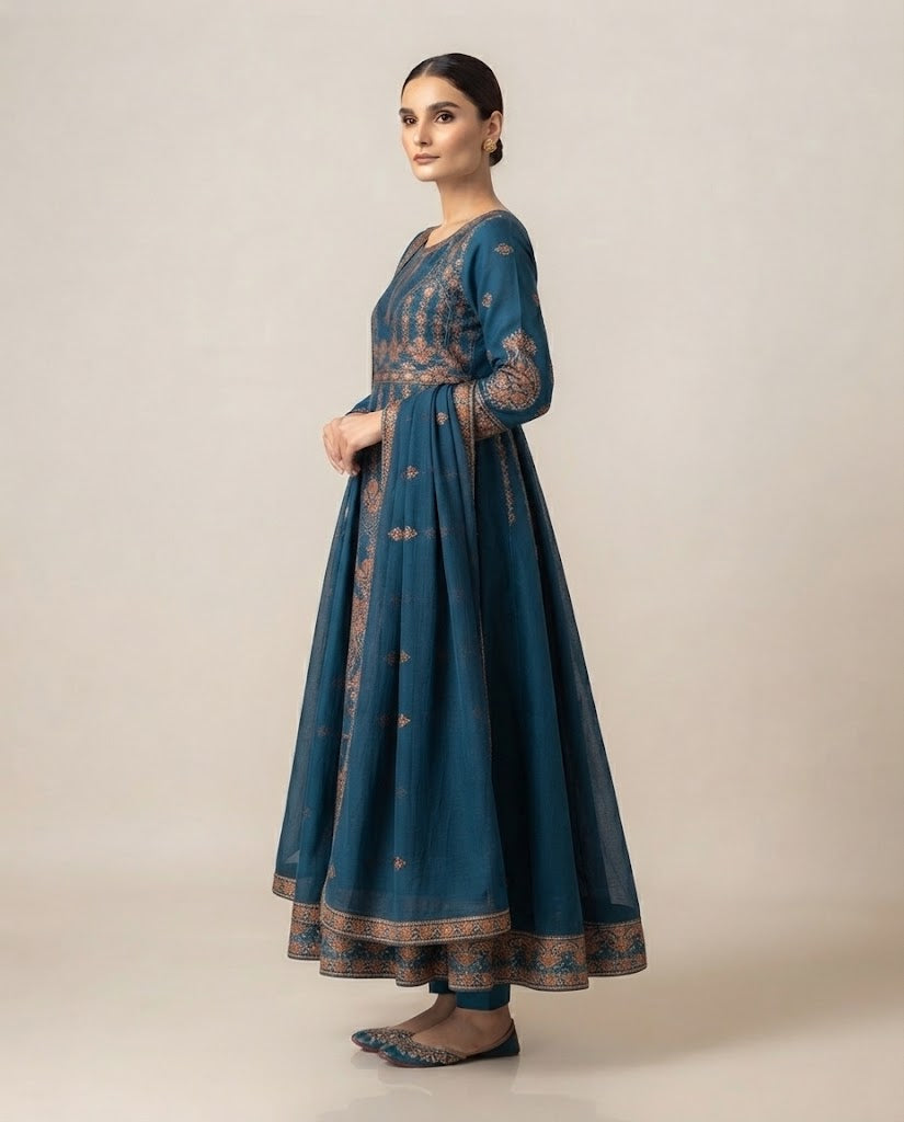 Teal Blue Embellished Maxi